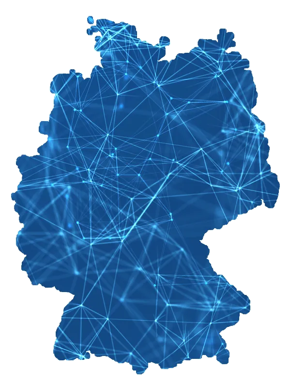 Deutschlandkarte mit den Gebieten, in denen Glasfaser verlegt wird
